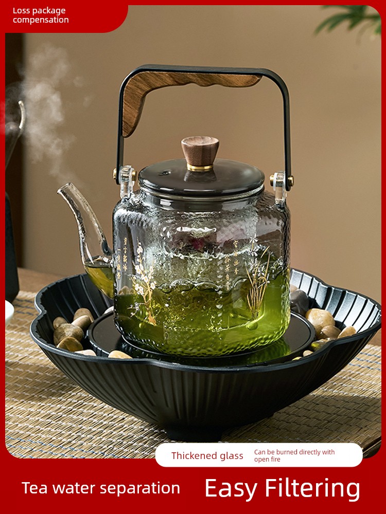 Jie'an Xi Tea Brewing Pot Stove Tea Cooking Ancient Method Electric Ceramic Stove Set Thick and High Temperature Resistant Boiling Water Tea Making Glass Teapot