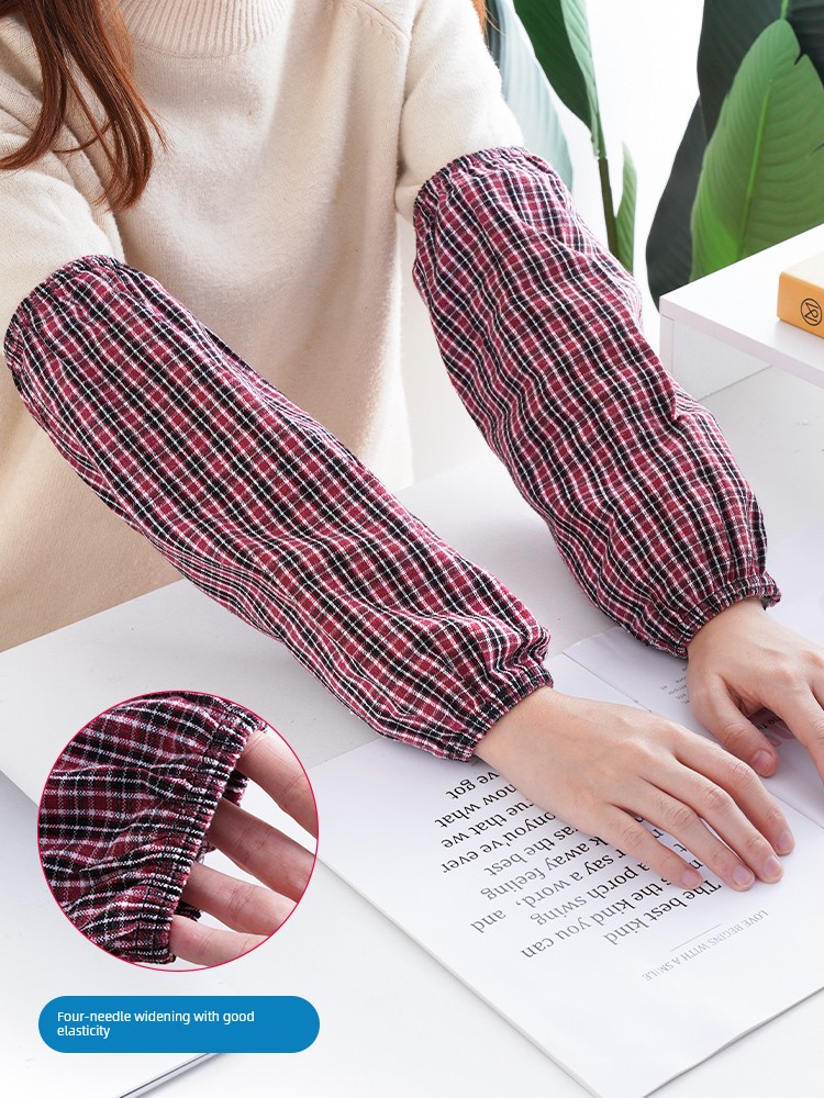 Lengthened plus Size Pure Cotton Oversleeves Thick Cotton Plaid Long Factory Working Labor Protection Sleeves Adult Men and Women Fall and Winter Oversleeve