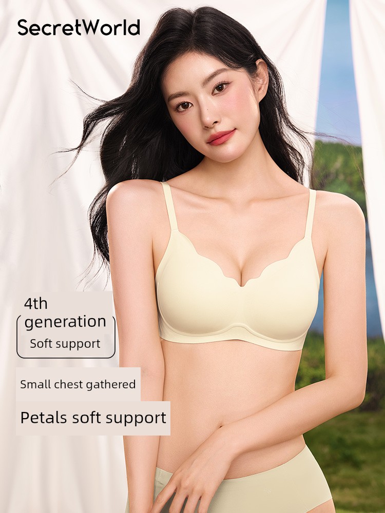 Secret World Underwear Women Small Bust Push up Comfortable Seamless No Steel Ring Bra Petal Soft Support Bra