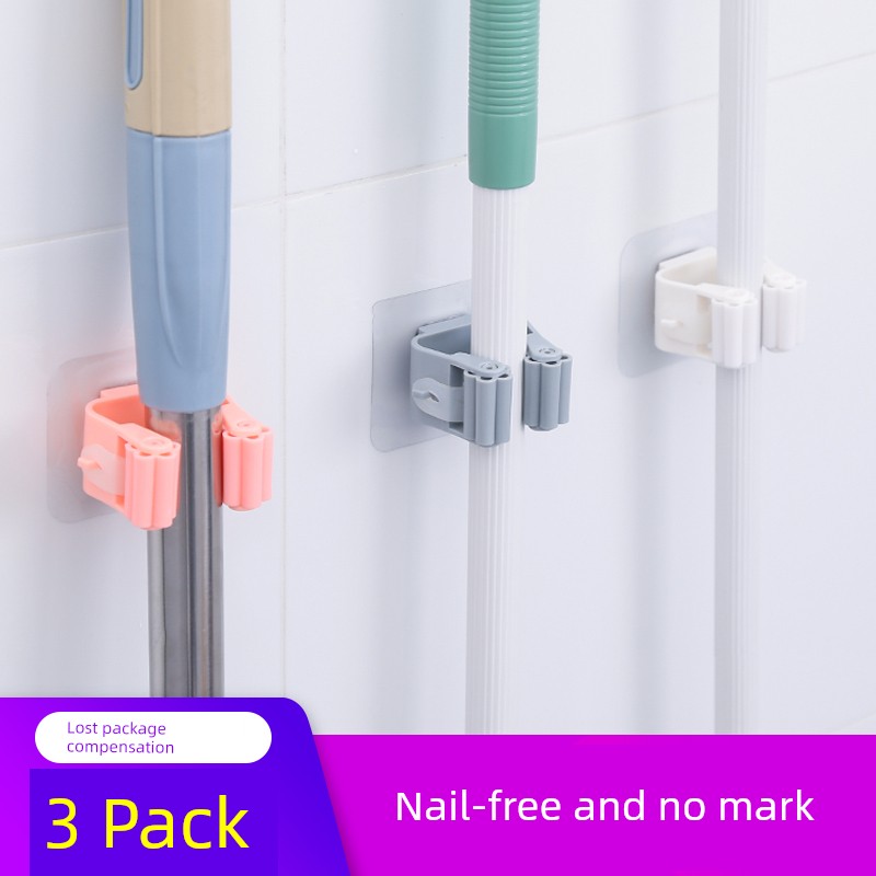 No Punch Mop Clip Card Holder Strong Sticky Hook Wall Hook Mop Mop Broom Wall-Mounted Shelf Fixed Buckle