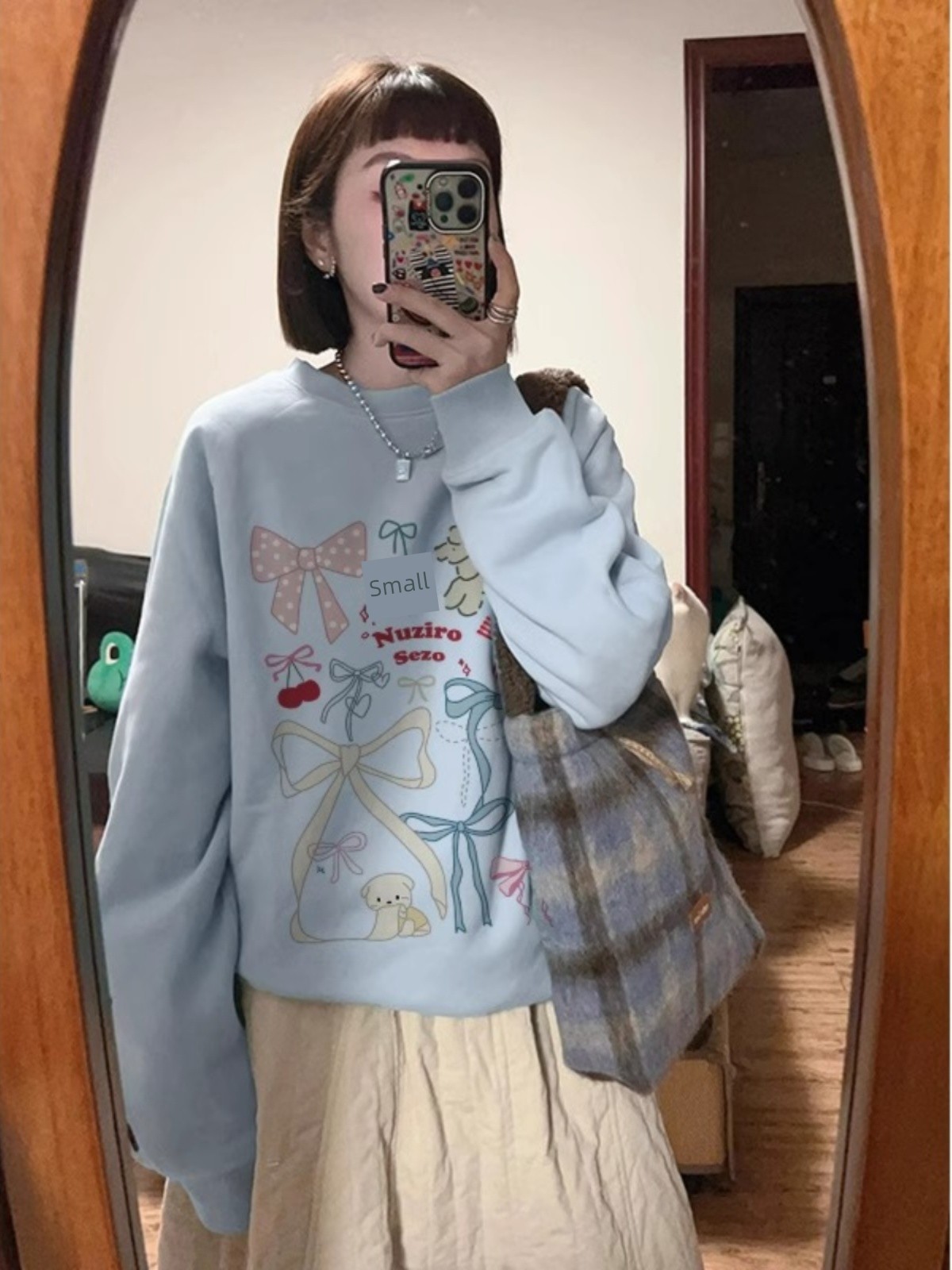 Milk Blue Sweatshirt Women's Small 2025 New Arrival Best Selling Autumn Slimming Shoulder round-Neck Non-Hoodie Loose Tops