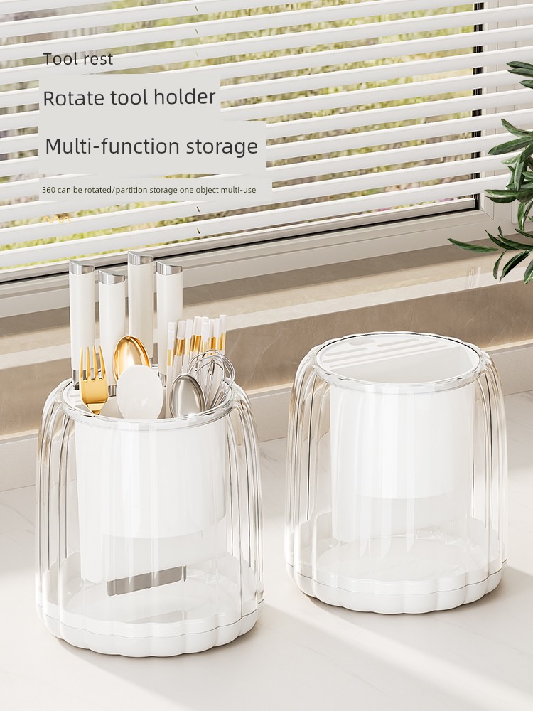 Knife Rack Storage Rack Multi-Functional Kitchen Chopsticks Bucket Integrated Storage Box For Home Table Top Dish Toolframe Cage Rotate Drain