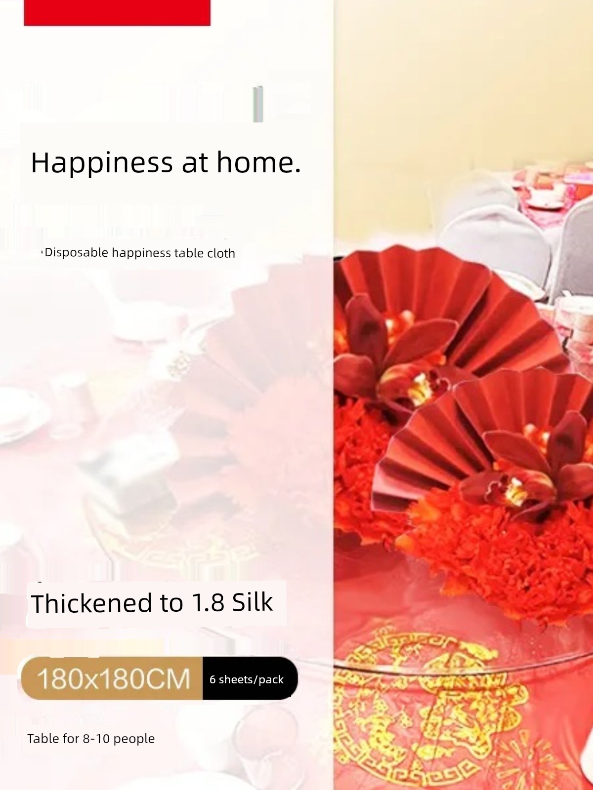 Jujiajia Disposable Tablecloth Home Tablecloth the Wedding Party Birthday Waterproof Oil-Proof Festive Red Full Table