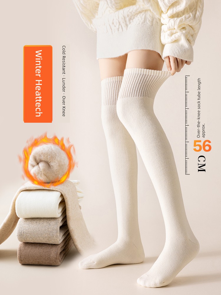 Wool Knee Socks Female Pregnant Women Thigh High Socks Fleece-lined Thickened Autumn and Winter Heattech Knee Pads Stress Stovepipe Stockings
