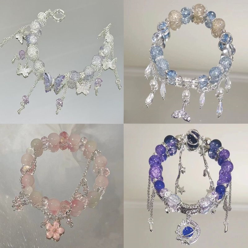 Niche Style Icy Tassel Handmade Beaded Female Purple Butterfly