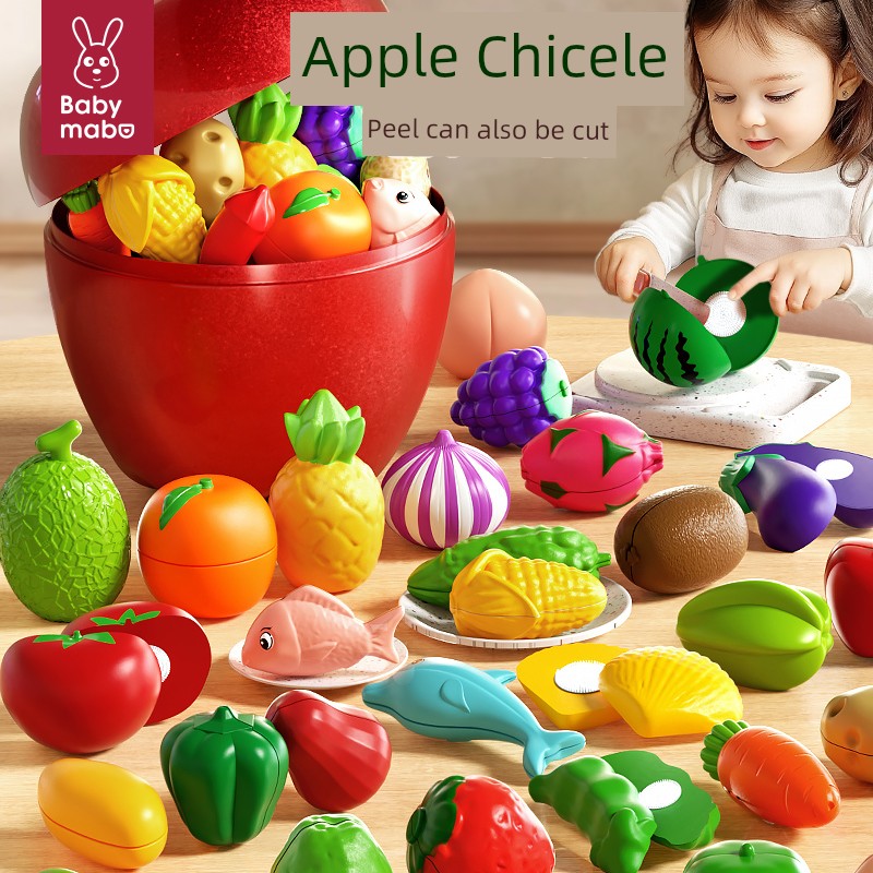Kids Big Apple Fruit Cut Toy Baby Artificial Vegetable Baby Biteable Kitchen Playhouse Set
