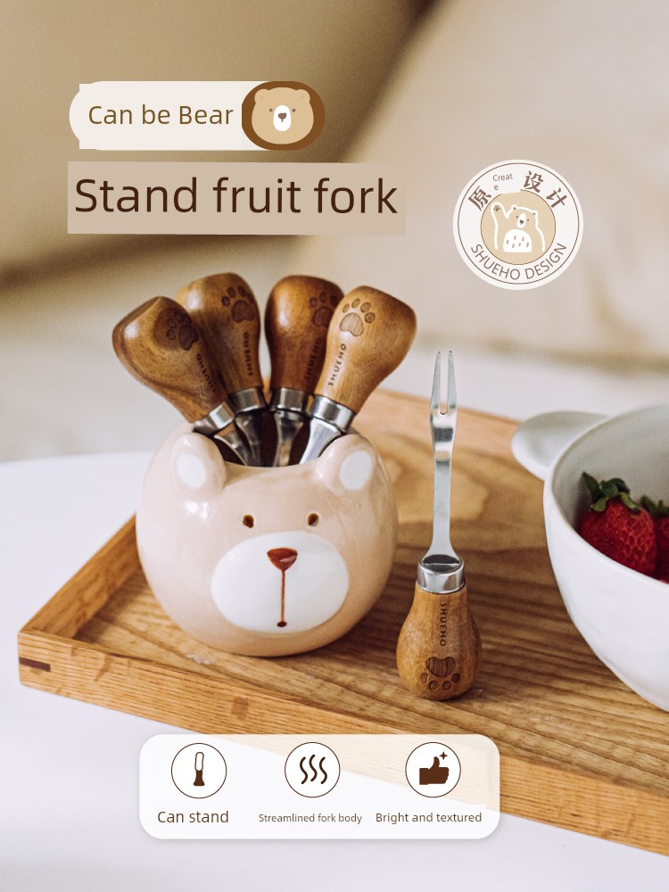 Tree Stainless Steel Fork For Home Small Dessert Fork Good-looking Accessible Luxury Fruit Fork Cute Wooden Handle Fruit Toothpick Fruit Fork