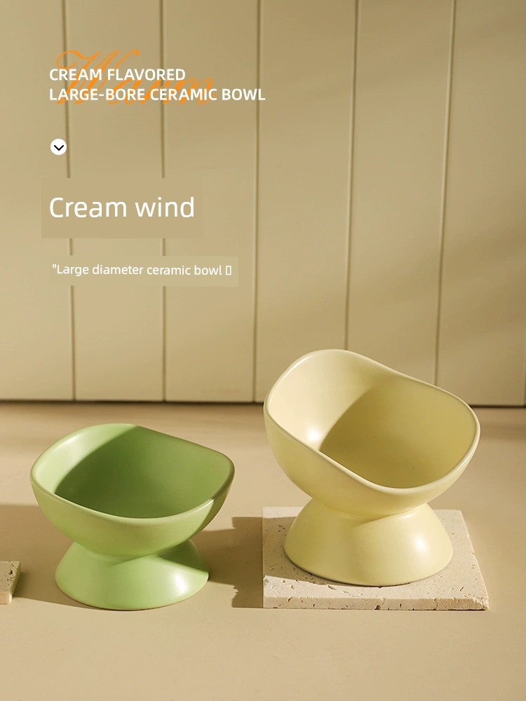 Cat Bowl Ceramic Cat Rice Bowl Pet Special Cat Food Food Basin Oblique Bowl Tall Feet Large Diameter Drinking Water Cat Basin Water Bowl