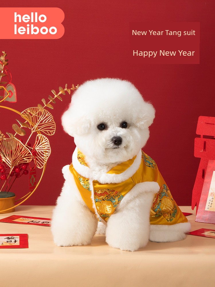 Dog Clothes Cat Tang Suit Autumn and Winter Chinese Fad Puppy Teddy Bichon Winter Heattech New Year Decoration Festive Dress