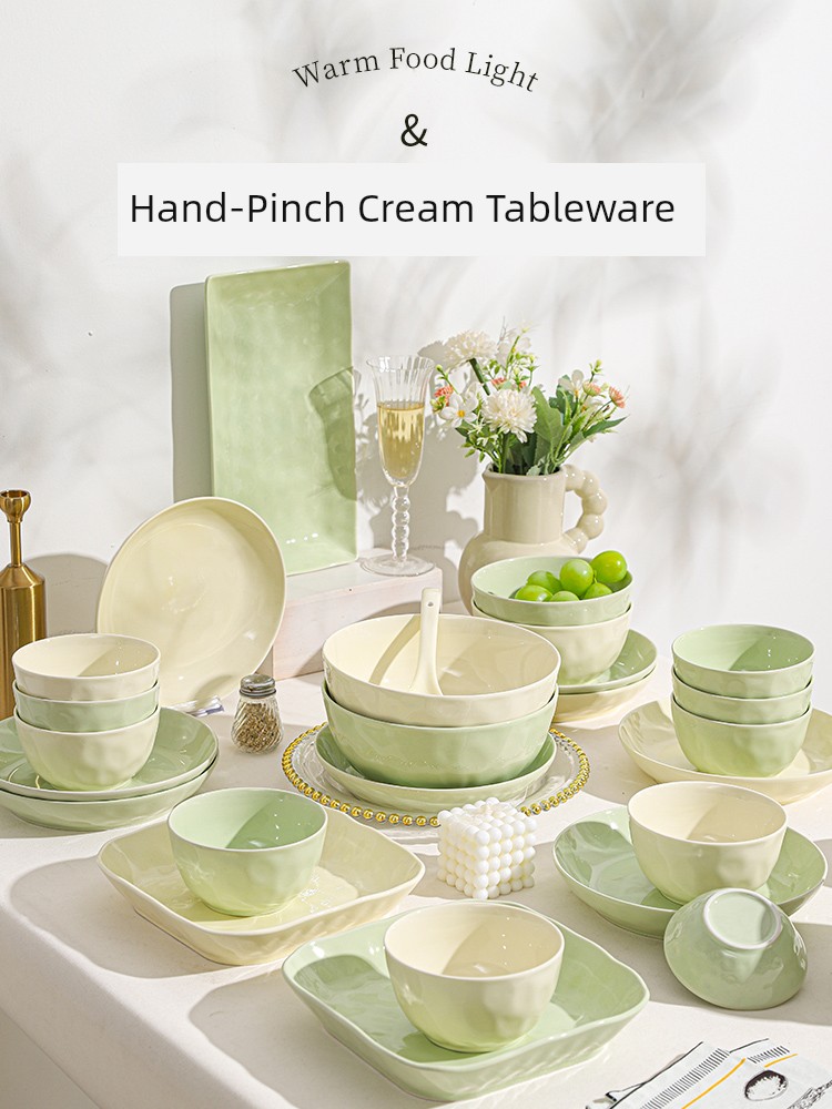 Underglaze Cream Style Bowl Ceramic Bowl Soup Bowl Bowl Dish For Home Tableware Suit Tableware Set Noodle Bowl Bowl Chopsticks Bowl Plate Housewarming