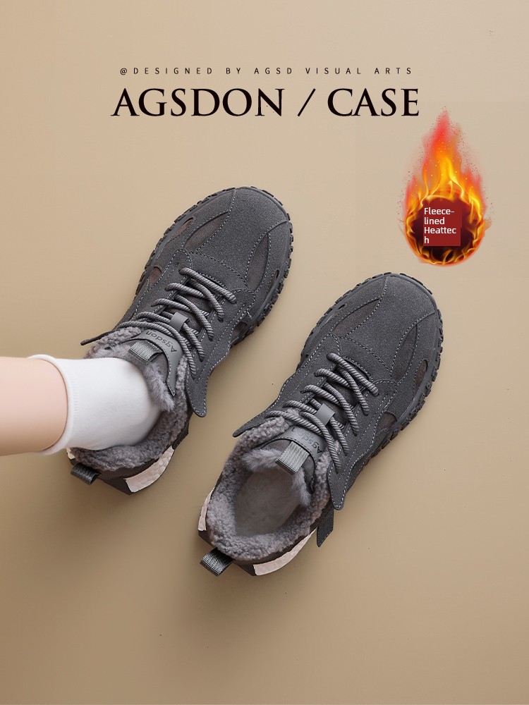 Fleece-lined Argan Women's Shoes 2024 New Arrival Fall and Winter Insulated Cotton-Padded Shoes Retro German Training Shoes Thick Sole Increased Casual Sneaker