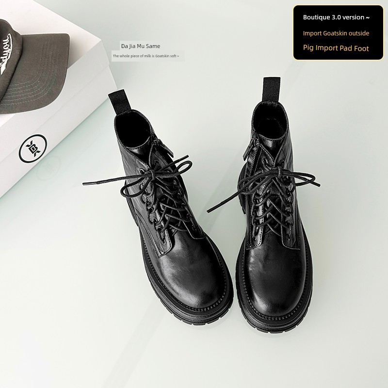 Boutique 3.0 Genuine Leather inside and outside ~ Uncle's British Style Platform Martin Boots Female 2024 Fall and Winter New Product Elevator Ankle Boots