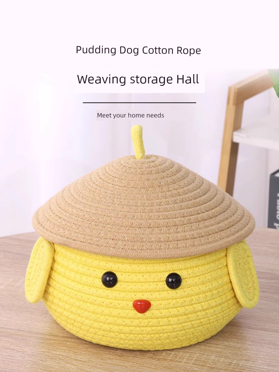 Cotton String Desktop Storage Basket Cartoon Woven Storage Basket Snacks Sundries Storage Box Living Room Covered Fabric Storage Basket