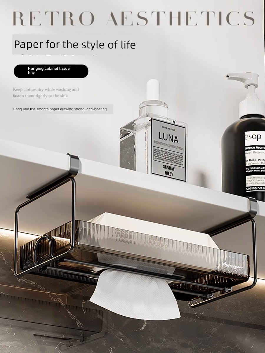 Wall Cupboard Tissue Box Kitchen Towel Rack Punch-Free Hanging Hand-Wiping Paper Wall-Mounted Storage Cabinet Door Tissue Holer