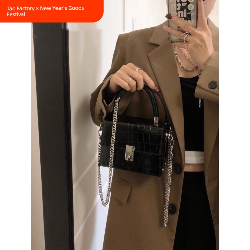 Mexican Shoulder Messenger Bag Crocodile Pattern Small Square Bag Fancy Chain Fashion All-Match Handbag Small Bag for Women