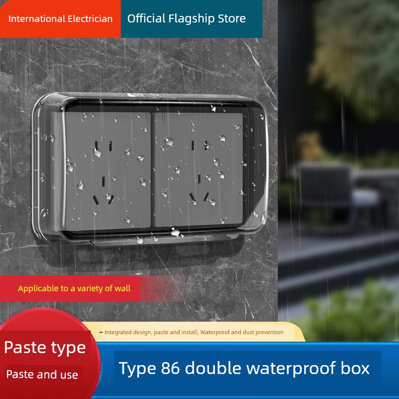 Double 86 Type Two-Position Waterproof Box Socket Waterproof Cover Two-Position Adhesive Bathroom Switch Power Protection Cover Water Proof Cover for Switch