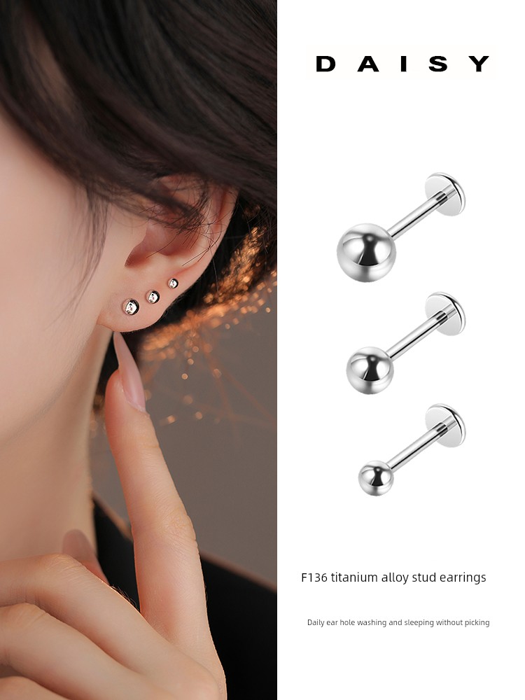 Implanted Medical F136 Titanium Alloy Stud Earrings Female Ear-Caring Ear Bone Stud Labret Sleep No Need to Take off Ear Ear Bone Pin Earrings