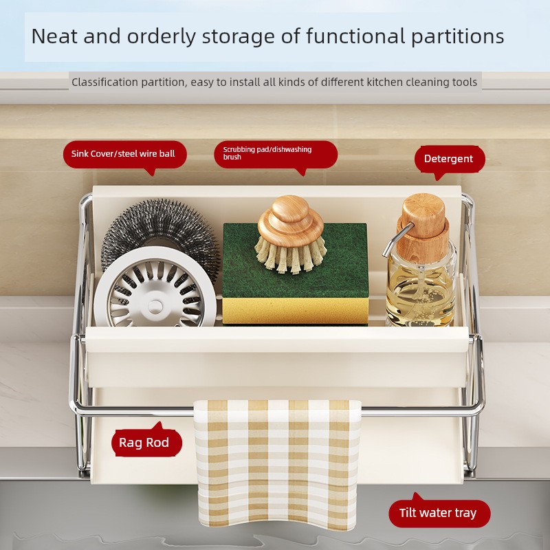 Faucet Multi-Functional Sink Kitchen Storage Rack Draining Rag Finishing Sponge Scouring Pad Sink Rack Storage