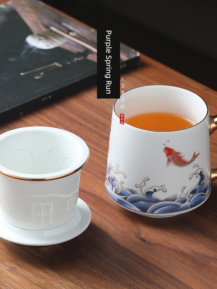 Jojo's L. Pd. Ziquan Jian. Chinese Fad Cultural and Creative Gifts Ceramic Office Cup Tea Water Separation Tea Cup | Stickers