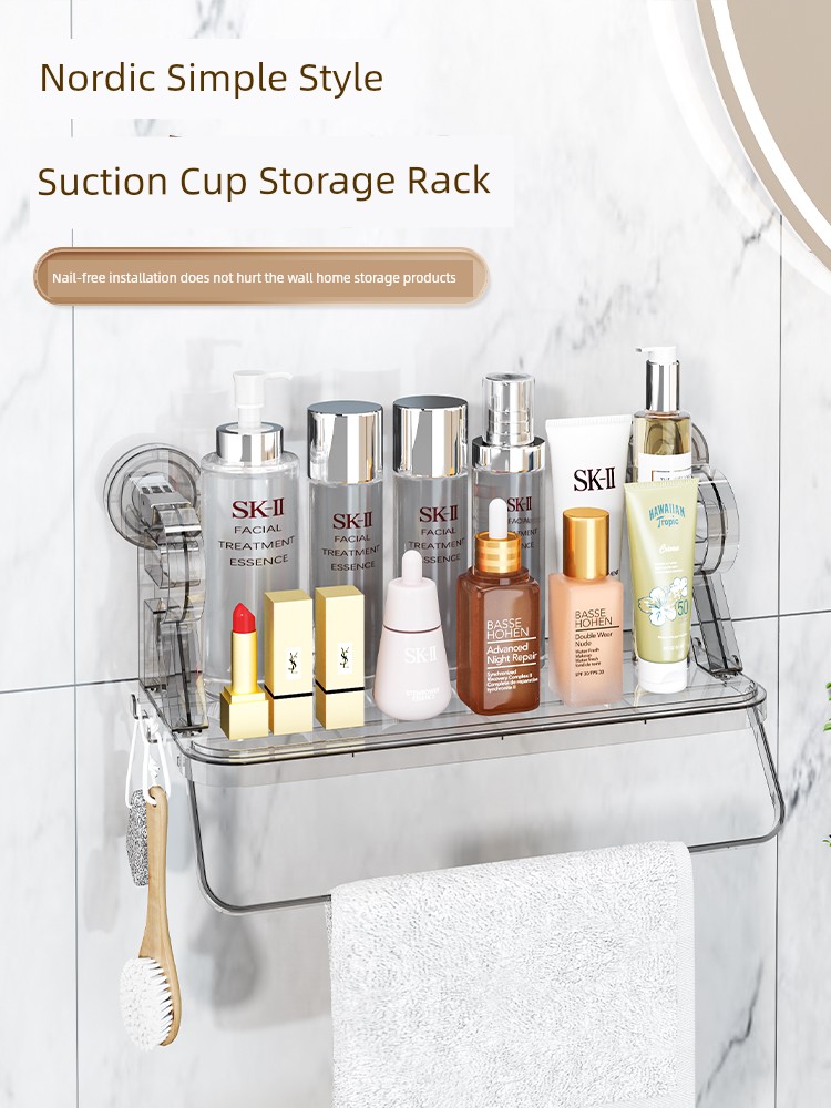 Minimalist Transparent Suction Cup Storage Rack Bathroom Punch-Free Wall Hanging Wall Storage Shelf Toilet Sink Handy Gadget