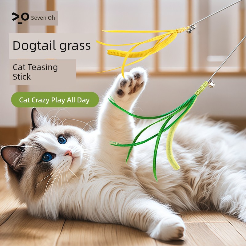 Long Brush Holder Bite-Resistant Toys Self-Hi Relieving Stuffy Handheld Cat Teaser