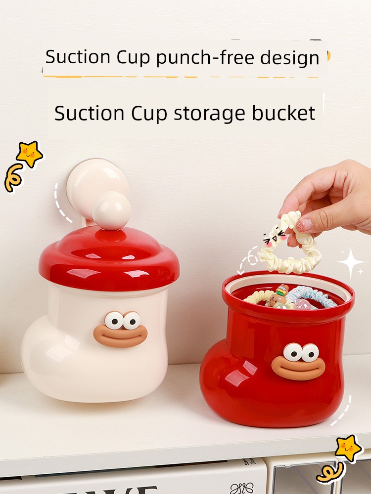 For Home Bedroom Wall Hanging Storage Bucket Cloakroom Cosmetic Shelf Living Room Wall-Mounted Mini Suction Cup Storage Bucket