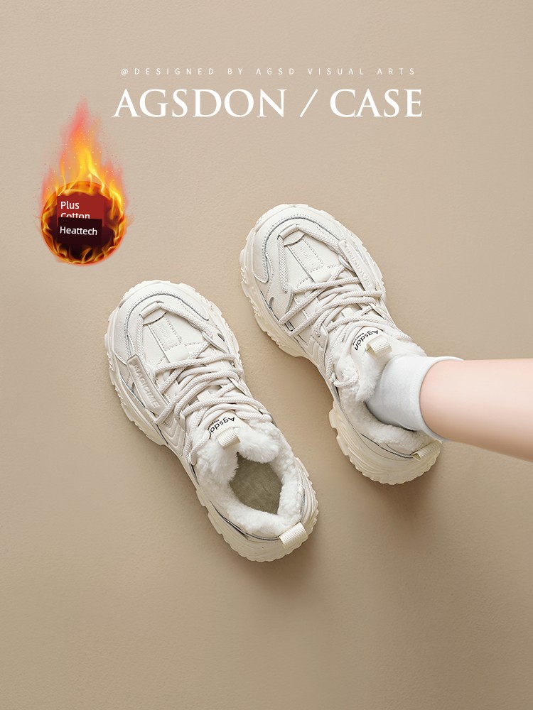 Augusto Platform Dad Shoes Female 2024 New Arrival Spring & Fall Winter Increased plus Velvet Snow Boots Thickened Sports Cotton Shoes