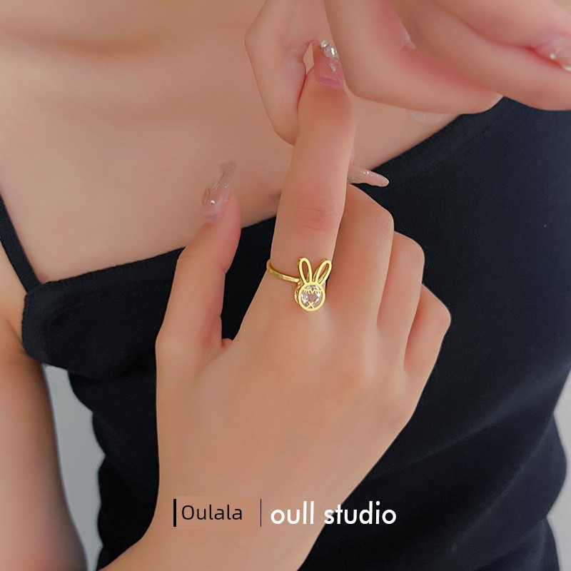 Cute Rabbit Ring Female Fancy Diamond Hand Jewelry Titanium Steel Anti-Fading Animal Year Rabbit Year 2022 New Arrival