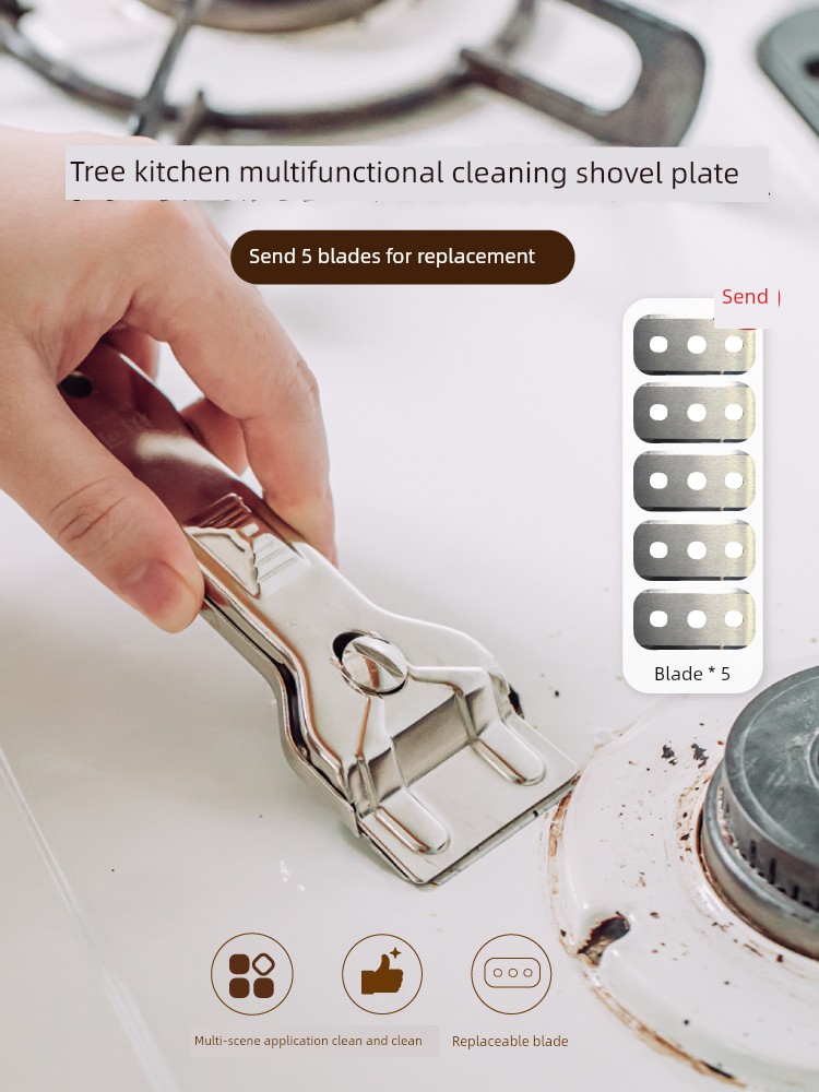 Tree Kitchen Cleaning Stainless Steel Shovel Knife Set Scraper Heavy Oil Fume Hood Pot Bottom Cleaning Multifunctional Tool