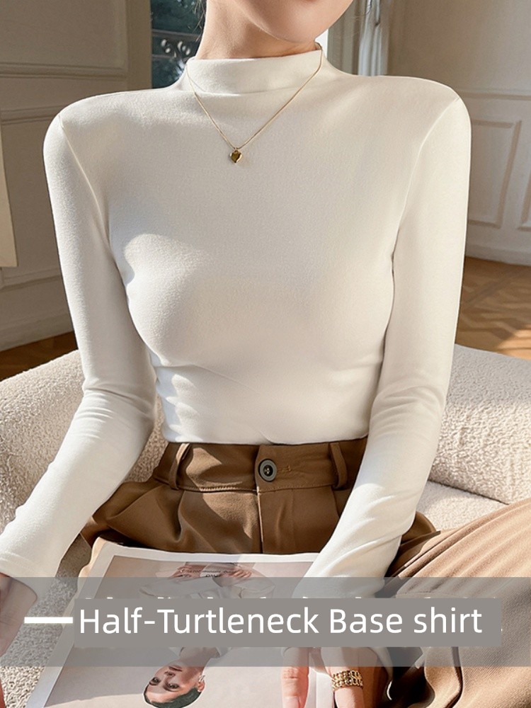 Fleece-lined plus Thick Velvet Heattech Intimates Women's Autumn Clothes Bottoming Shirt Silk Skin Care Tops Sheep Sweater Winter