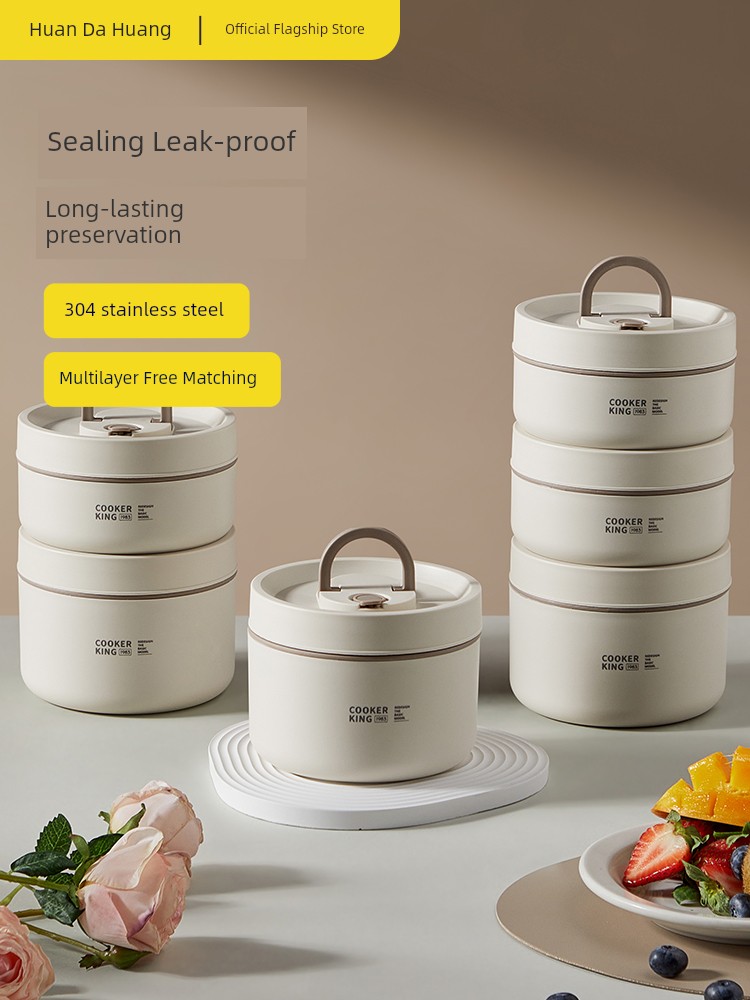 Cooker King Insulated Lunch Box Bucket Stainless Steel Lunch Box Office Worker Student Portable with Rice Microwaveable Heating Meal
