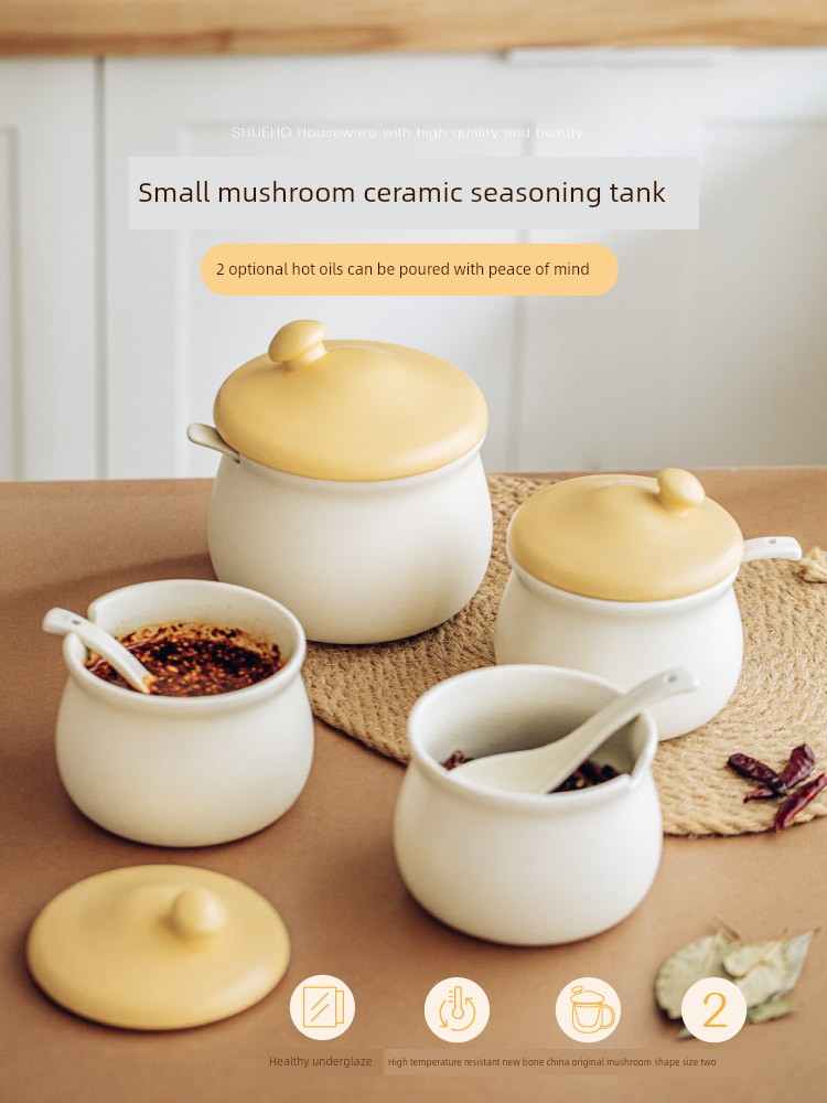 Tree Can Small Mushroom Oil Tank For Home Kitchen Seasoning Pepper Remaining Oil Storage High Temperature Resistant Ceramic Lard Storage Jar