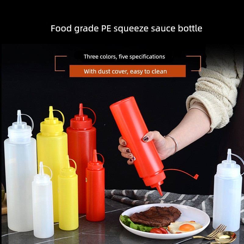 PE Thickened Jam Squeeze Bottle with Scale Tomato Sauce Bottle Salad Bottle Squeezing Bottle Plastic Spice Jar Narrow Pourer Bottle Jam Jar