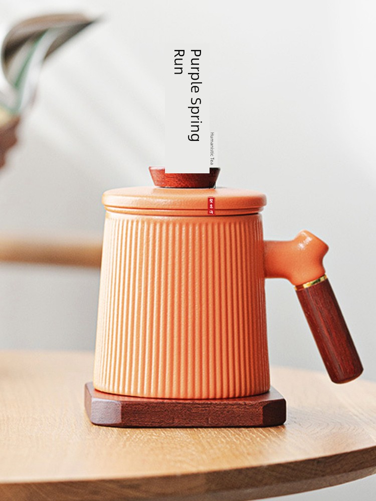 Jojo's L. Pd. Ziquan Jian. Ceramic Tea Water Separation Tea Brewing Cup Wooden Handle with Filter Cup | Silver Cup