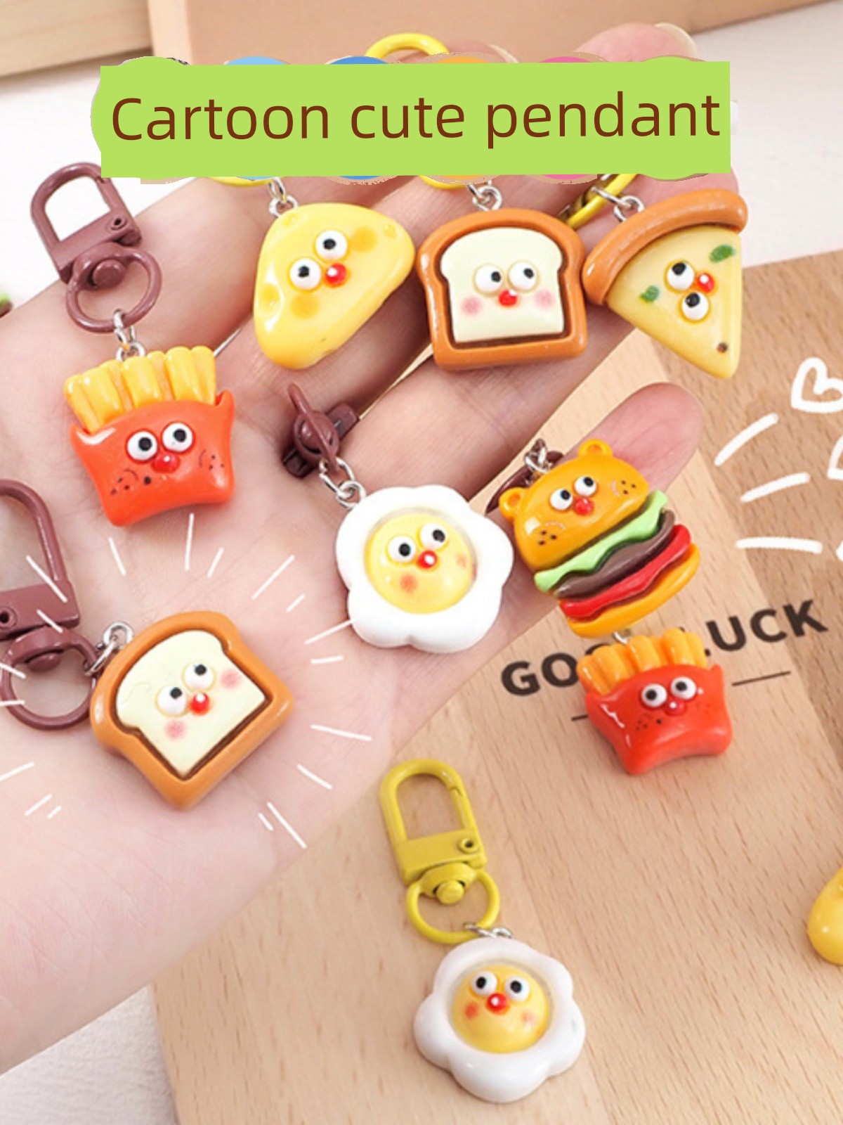 Hamburger Fries Cartoon Key Button Creative Artificial Candy Toy Girls Schoolbag Small Pendant Stylish Car Key Chain