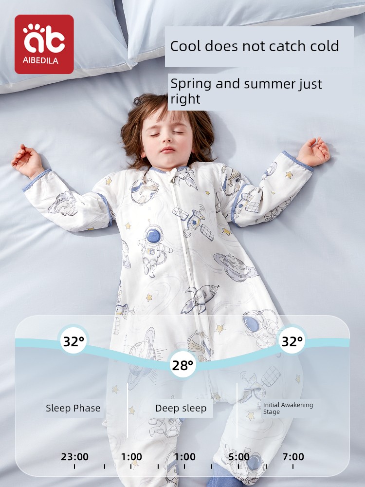 AIBEDILA Children's Gauze Sleeping Bag Children Teens Babies Autumn Winter Baby Prevention of Kicking off the Quilt Spring and Autumn All Year Round Neutral