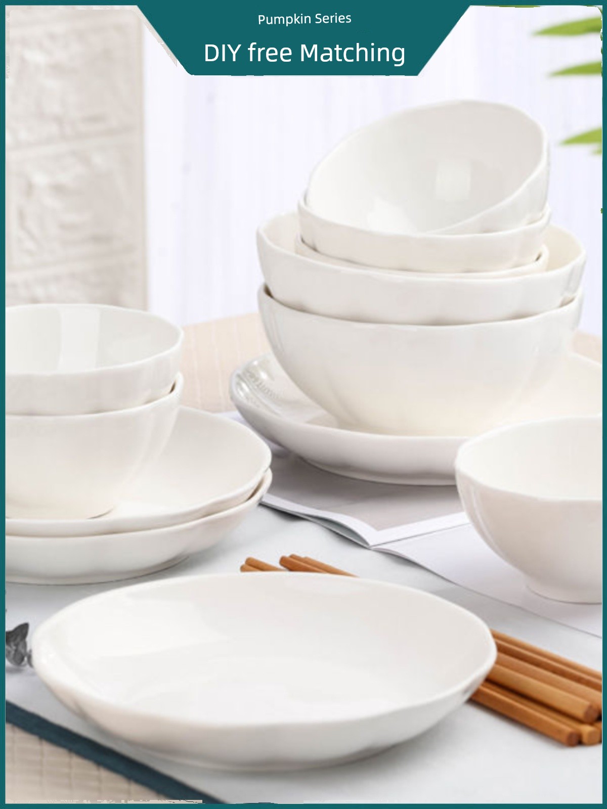 Household Bowl Dishes Set Creative Ceramic Bowl Plate Japanese Soup Bowl Eating Bowl Pumpkin Bowl Plate Plate Dish