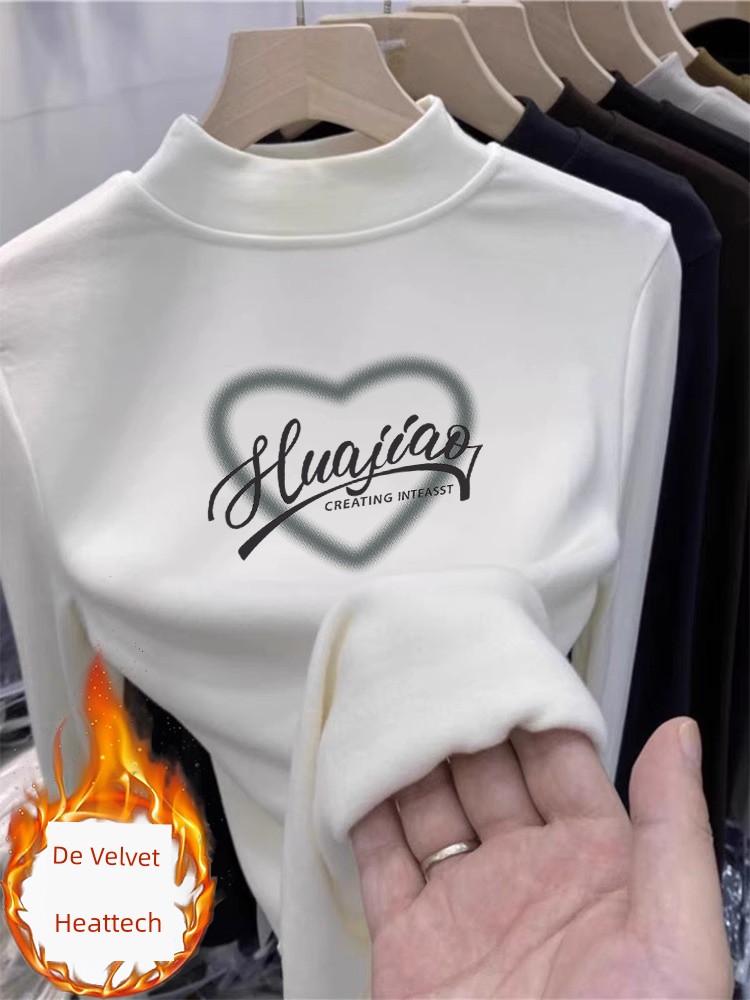 European Shirt 2025 Fall and Winter New Arrival Middle Collar Dralon Long Sleeves T-Shirt Female Silm Half Turtleneck Inner Bottoming Top