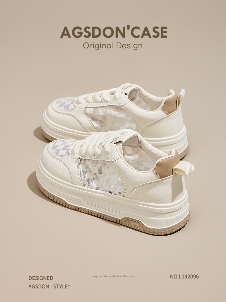 Platform Mesh Surface Increased Casual Thin Low Ankle White Shoes