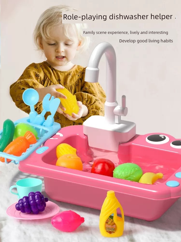 Dishwasher Toy Kids 2-6-Year-Old Electric Girl Kitchen Play Water Vegetable Washing Sink Baby Boy Play House Puzzle