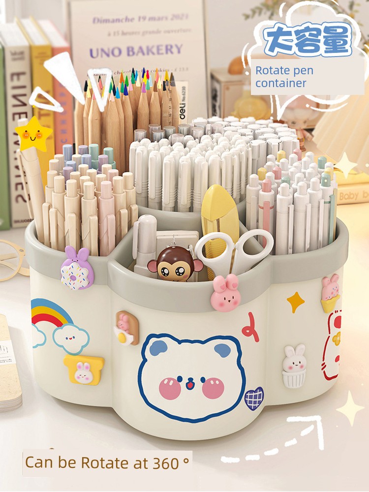 360 Degrees Revolving Thickened Multi-Functional Pen Holder Cute Kids Desktop Stationery Storage Student Large Capacity Pen Case Ins