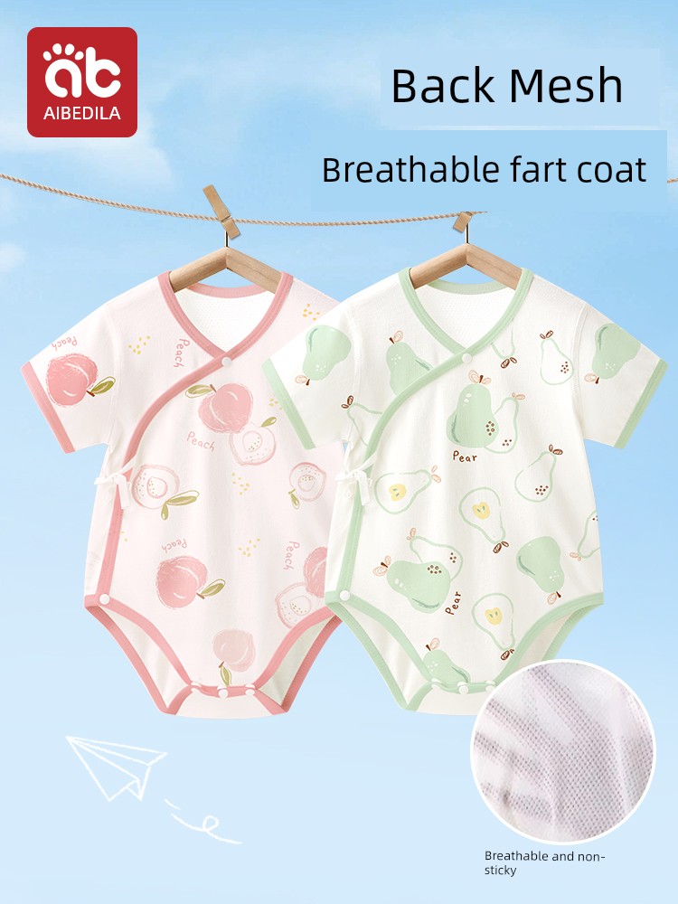 Baby Rompers Summer Short-Sleeved Clothes Newborn Baby Triangle Rompers Romper Thin Pure Cotton Net Back Jumpsuit