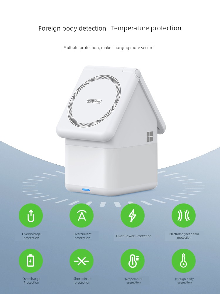 Four-in-One Magnetic iPhone Cabin Creative Gift Desktop Decoration for Wireless Charger Earphone Watch Three-Color Small Night Lamp MagSafe Charging Set Apple Whole Barrels Charging Bracket