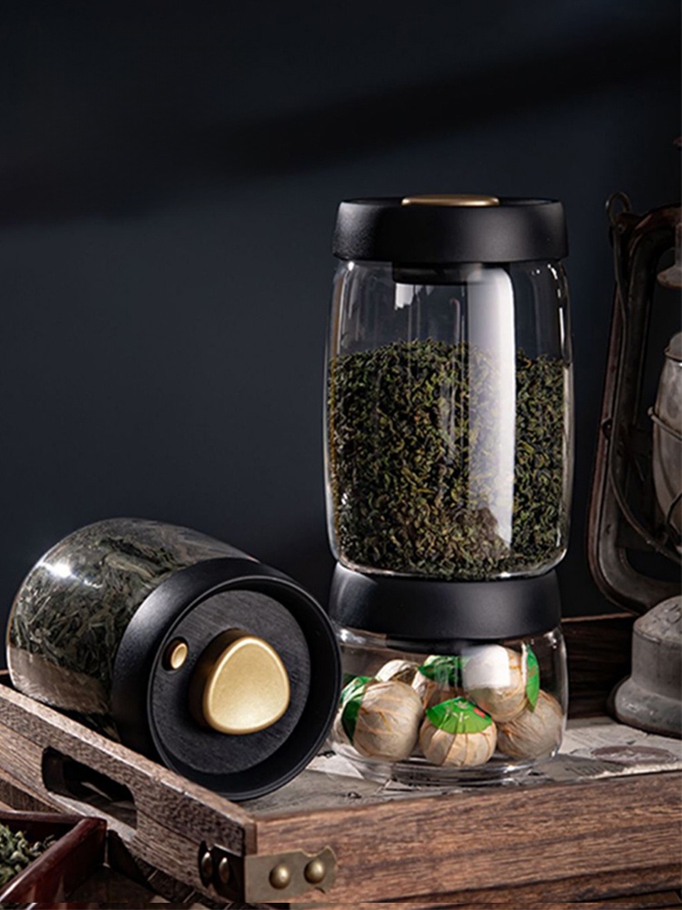 Vacuum Tea Jar Food Tea Caddy Tangerine Peel Storage Tank Boutique High-End Sealed Jar Portable Moisture-Proof Glass Bottle Box
