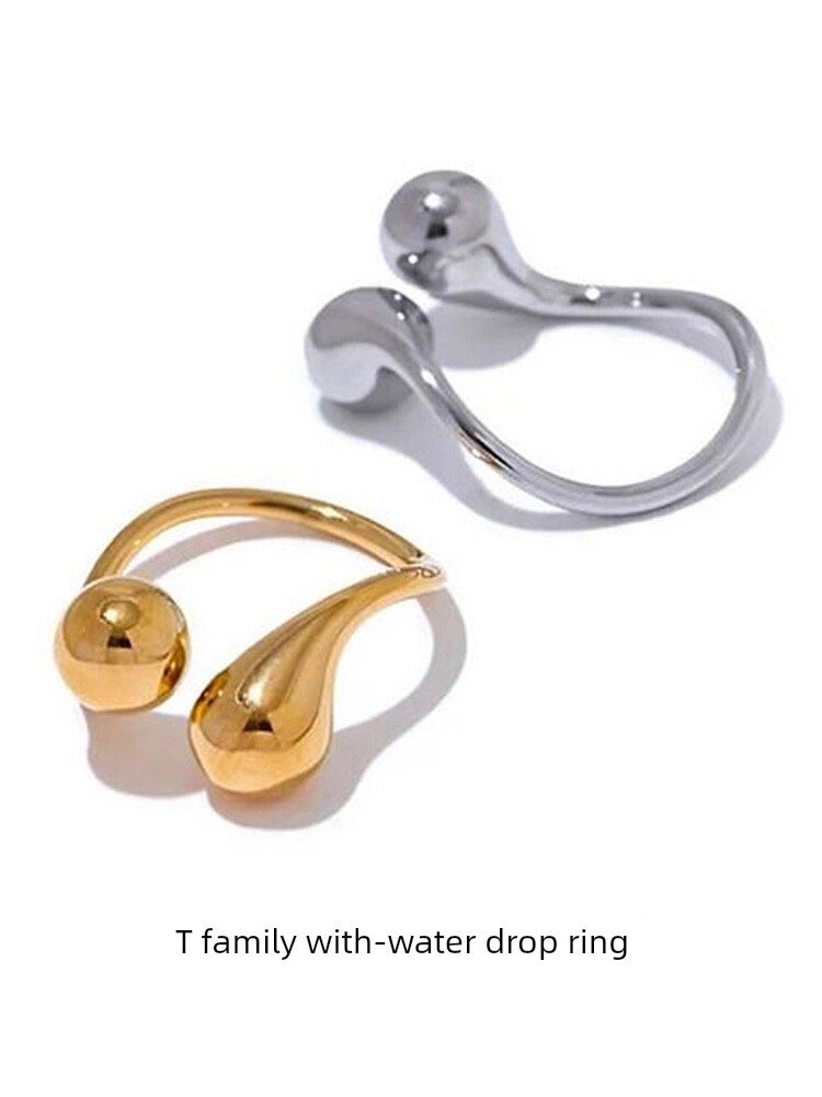 T's Water Drop Ring Men's and Women's Same Style Girlfriends Gift Titanium Steel No Fading Ring Niche Style Affordable Luxury Fashion Ornament