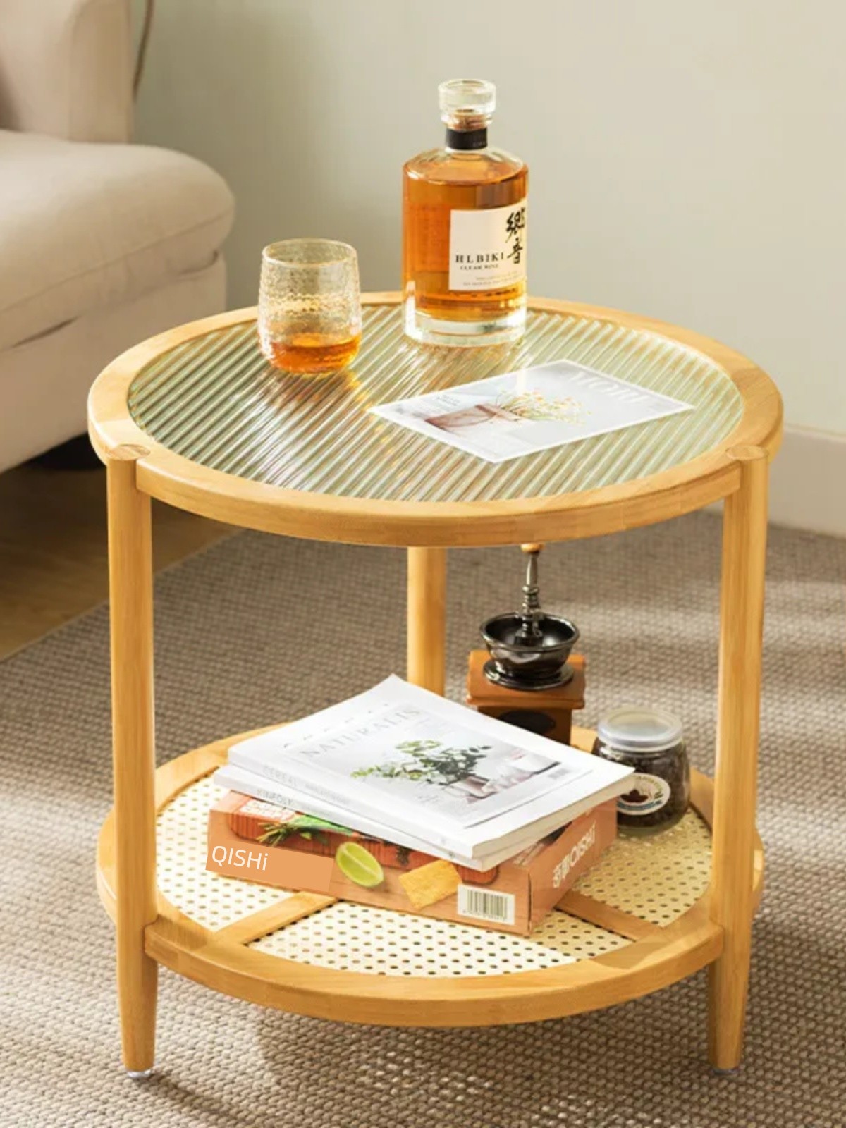 Round Tea Table Tea Table Living Room Home Tea Table Accessible Luxury Modern Small Apartment Solid Wood Balcony Bedroom Floor Glass