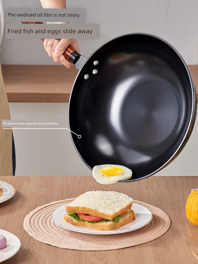 Jie'an Xi Iron Pan Frying Pan Old-Fashioned Cooking Pot For Home Non-Stick Pan Uncoated Cooking Pot Induction Cooker Dedicated for Gas Stove