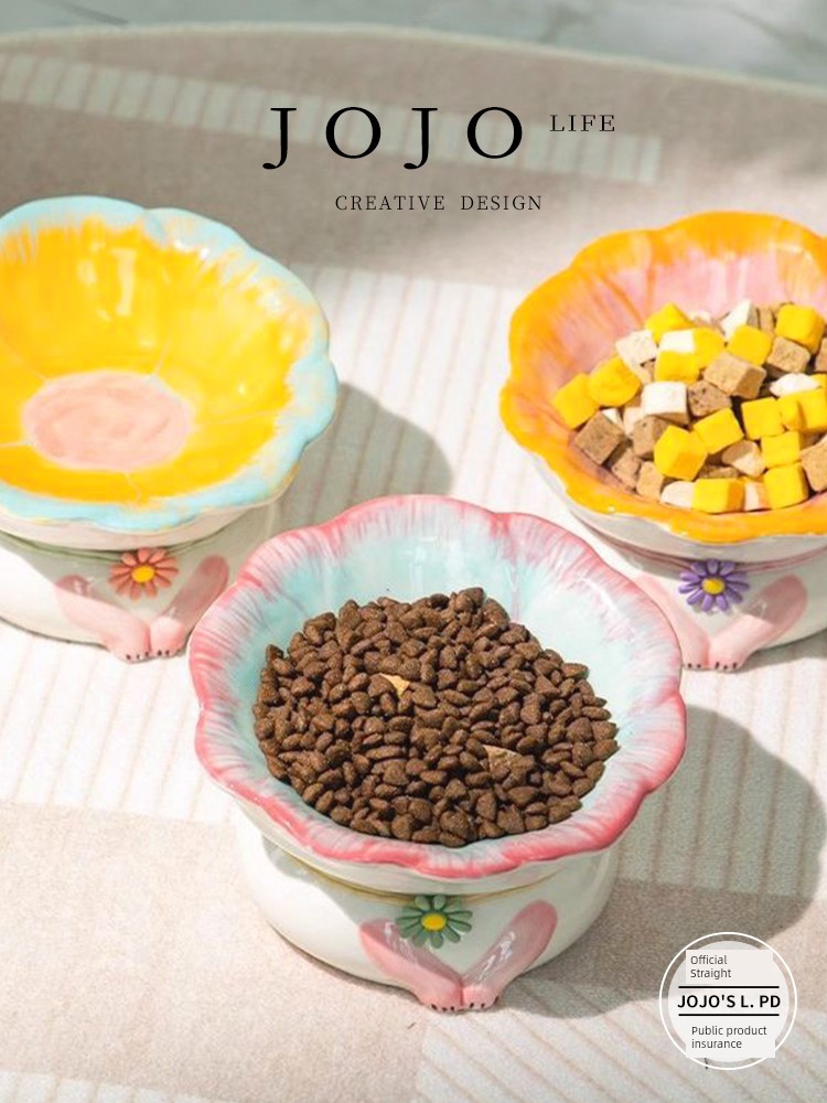 Jojo's L. Pd. Capital. Cat Food Holder Cute Ceramic Pet Bowl Neck Protection Inclined High Feet | Living Money