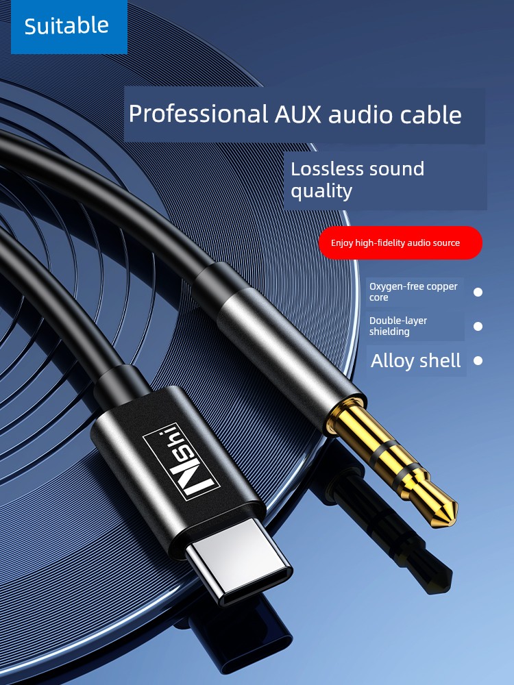 Suitable for Aux Audio Cable Car Sound Box 3.5mm Double-Headed Plug-in Computer Suitable for Apple Huawei Mobile Phone Typec Output Conversion Car Player Headset Aus Data Public-to-Public