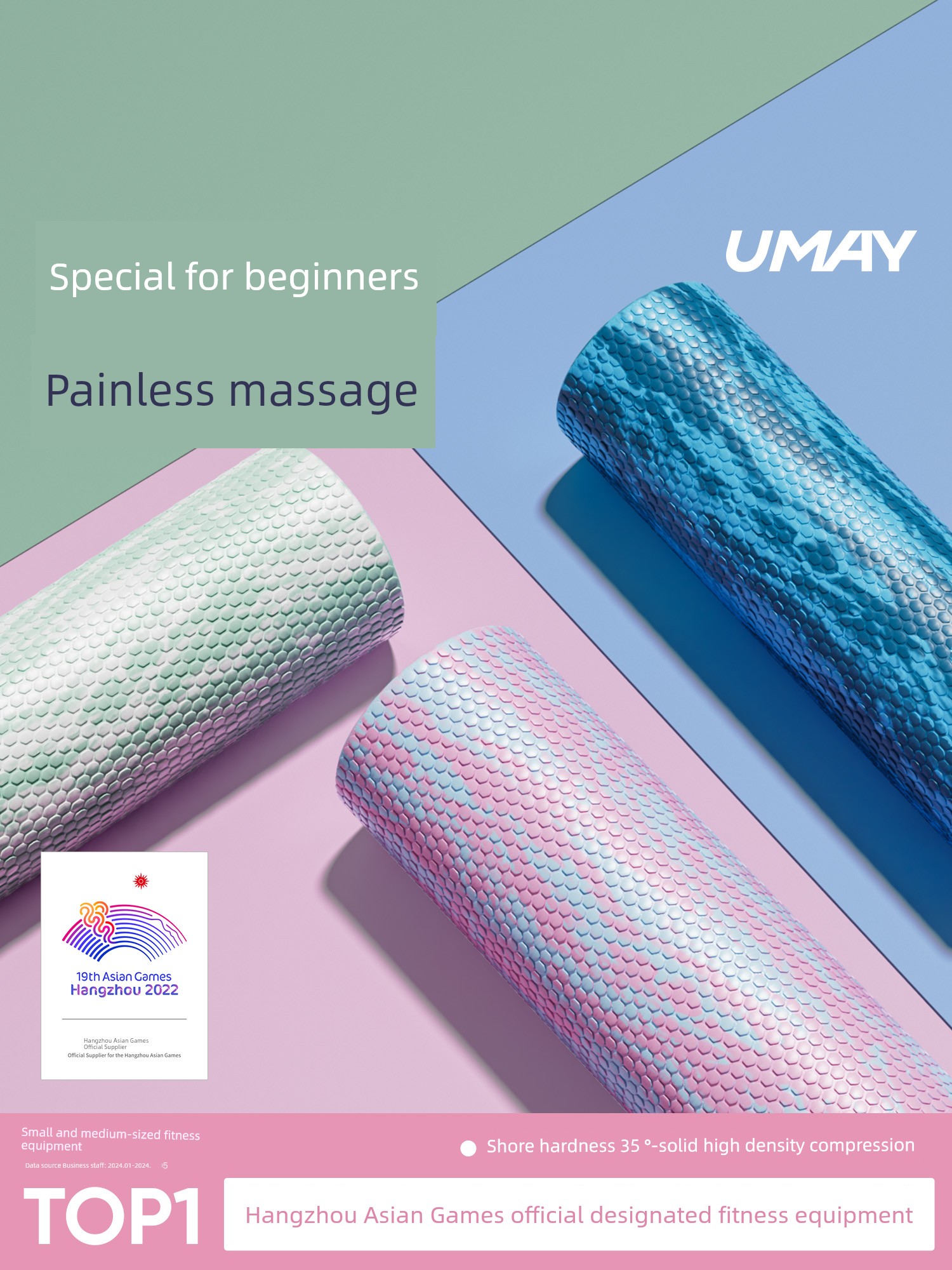 Yeejoo Solid Foam Roller Muscle Relaxation Professional Roller Massage Roller Spiked Club Rolling Leg Beginner Yoga Equipment